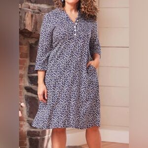 April Cornell Navy Floral Button-Front Midi Dress